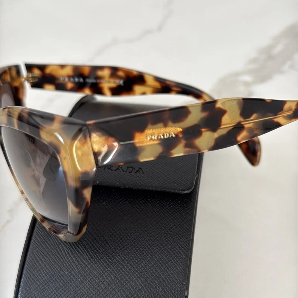 Prada Cat Eye Sunglasses Marbled Tortoise Brown Lens - Picture 3 of 15